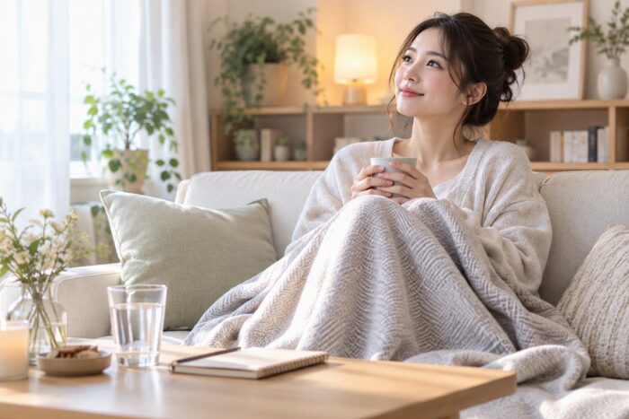 ソファで休む女性